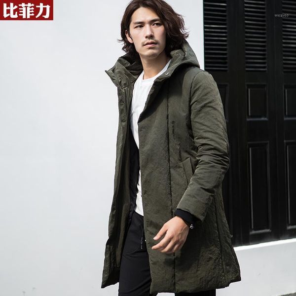 beverry 2018 long down jacket men's hooded slim thick warm men's winter down jacket1, Black