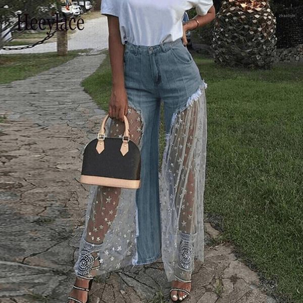 women wide leg pants sheer mesh star print splice denim pants high waist casual loose jeans fashion party trousers1, Blue
women wide leg pants sheer mesh star print splice denim pants high waist casual loose jeans fashion party trousers1, Blue