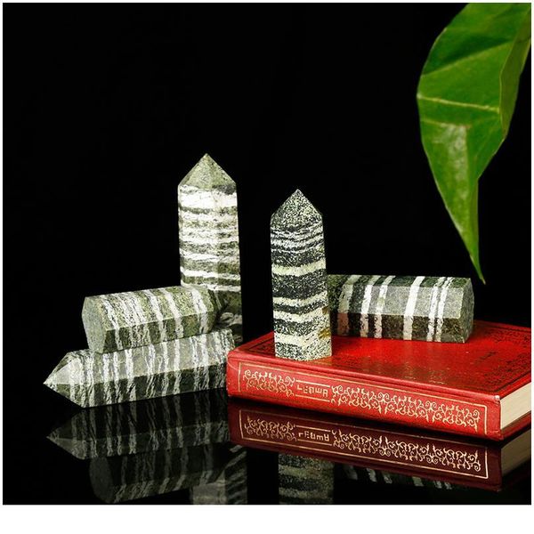 1pc natural green zebra stone has white striped ore hexagon streak mineral crystal point mineral home decoration qylqvt, Black
1pc natural green zebra stone has white striped ore hexagon streak mineral crystal point mineral home decoration qylqvt, Black