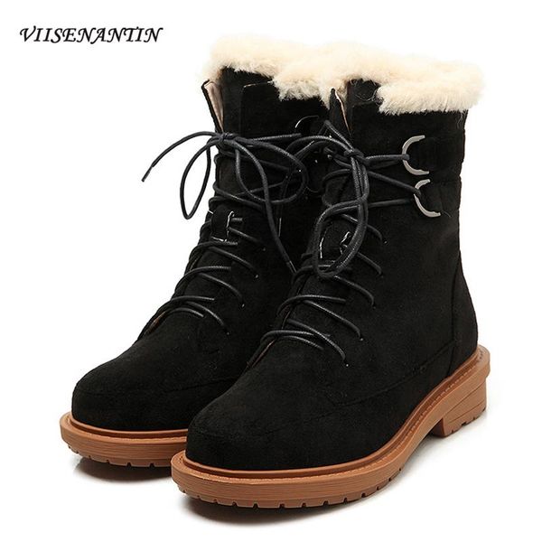 frosted suede snow boots women's mid-tube new winter plus cashmere cotton shoes round toe thick heel lace-up ankle boots, Black
frosted suede snow boots women's mid-tube new winter plus cashmere cotton shoes round toe thick heel lace-up ankle boots, Black