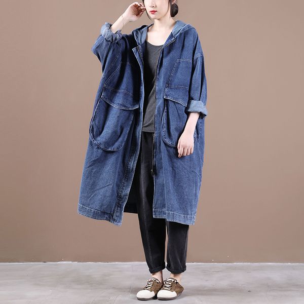 female new autum and beginning winter korean syle plus size outerwear literary big pocket hooded -length loose denim trench 201031, Tan;black
female new autum and beginning winter korean syle plus size outerwear literary big pocket hooded -length loose denim trench 201031, Tan;black