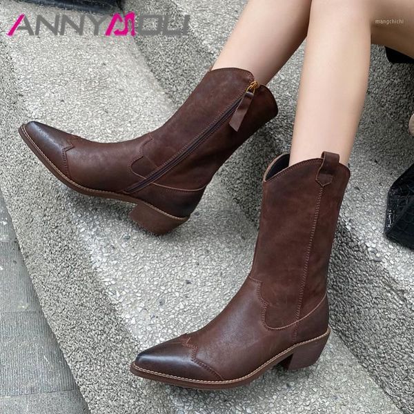 annymoli real leather mid heel western boots women shoes pointed toe zipper block heels mid calf boots ladies winter brown 33-401, Black
annymoli real leather mid heel western boots women shoes pointed toe zipper block heels mid calf boots ladies winter brown 33-401, Black