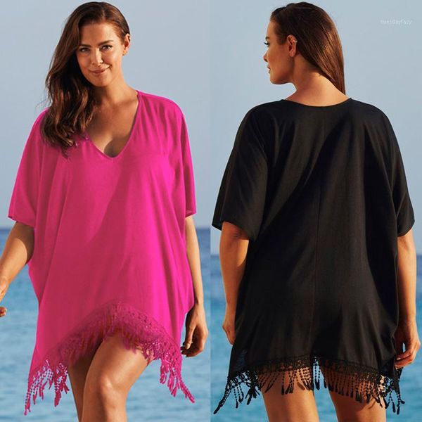 women's swimwear women cover up ladies solid tassel kaftan bikini plus size beach dress1, White;black
women's swimwear women cover up ladies solid tassel kaftan bikini plus size beach dress1, White;black