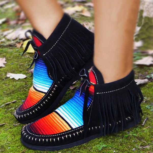women ankle boots women tassel stripe pu boots fashion sewing warm woman flats autumn all match, Black
women ankle boots women tassel stripe pu boots fashion sewing warm woman flats autumn all match, Black