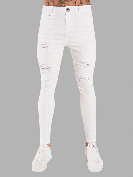 men ripped solid skinny jeans a8pg#, Blue