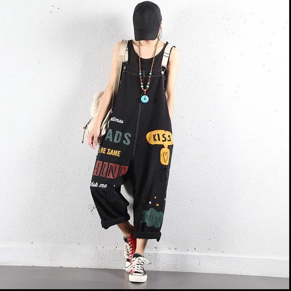women suspender jumpsuit spaghetti strap letter print jeans denim rompers harem pants boyfriend trendy harajuku overalls stylish, Black;white
women suspender jumpsuit spaghetti strap letter print jeans denim rompers harem pants boyfriend trendy harajuku overalls stylish, Black;white