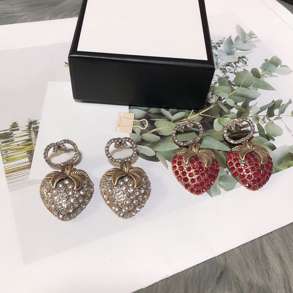 europe america fashion style lady women brass engraved g initials white and red diamond strawberry stud earrings 2 color, Golden;silver
europe america fashion style lady women brass engraved g initials white and red diamond strawberry stud earrings 2 color, Golden;silver