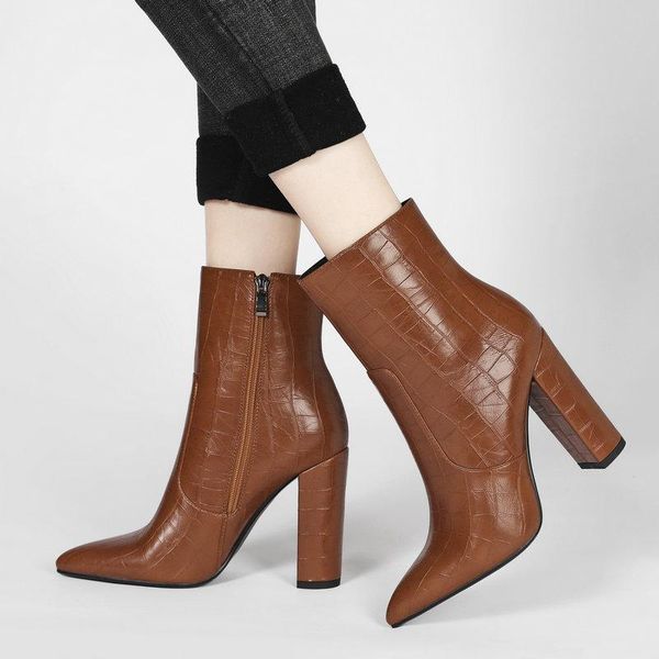 band women boots faux leather square high heel ankle boots fashion zipper autumn winter comfort pointed toe shoes woman, Black
band women boots faux leather square high heel ankle boots fashion zipper autumn winter comfort pointed toe shoes woman, Black