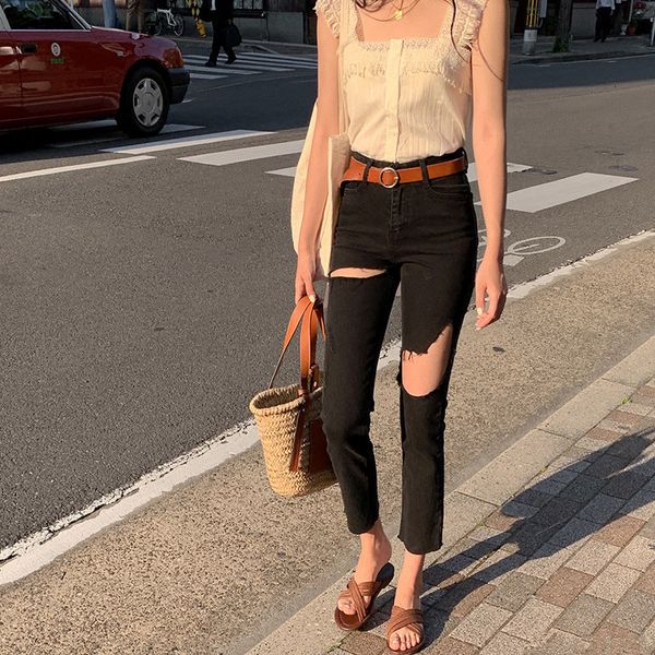 women's split jeans, Blue 
women's split jeans, Blue