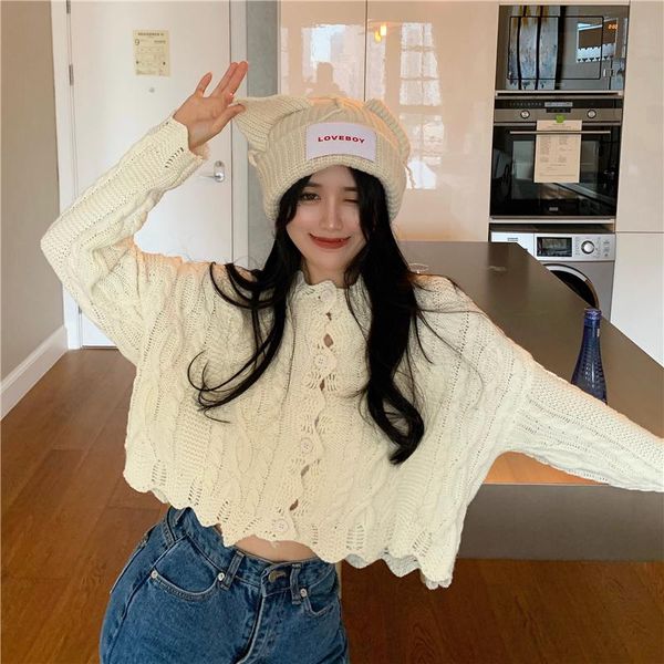 women's knits & tees korean clothes preppy style loose knitted cardigan clothing fashion brand ladies crop sweaters spring autumn, White
women's knits & tees korean clothes preppy style loose knitted cardigan clothing fashion brand ladies crop sweaters spring autumn, White
