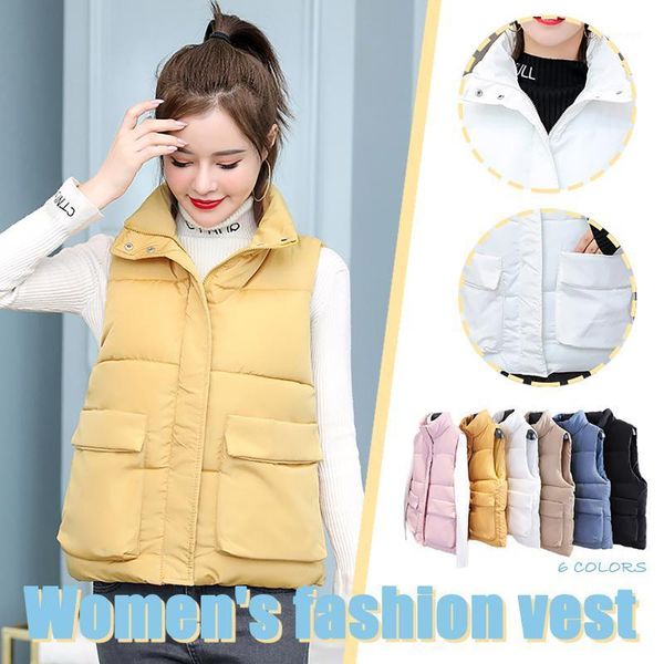 2021 stand collar women winter vests women's short sleeveless vest solid color coat cotton padded jacket female waistcoat601, Black;white
2021 stand collar women winter vests women's short sleeveless vest solid color coat cotton padded jacket female waistcoat601, Black;white