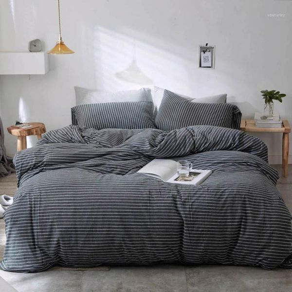 bedding sets papa&mima black stripes lines bedlinens ru europe size knitted cotton soft warm fitted sheet duvet cover set1