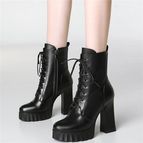 boots lace up winter warm shoes women genuine leather high heel motorcycle female round toe chunky platform pumps, Black
boots lace up winter warm shoes women genuine leather high heel motorcycle female round toe chunky platform pumps, Black