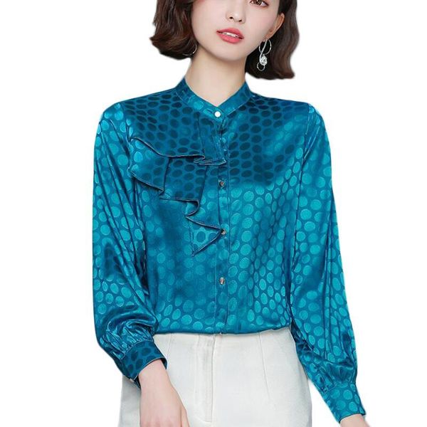 women's blouses & shirts vintage stand collar ruffles women long sleeve polka dot print chiffon blouse office plus size, White
women's blouses & shirts vintage stand collar ruffles women long sleeve polka dot print chiffon blouse office plus size, White