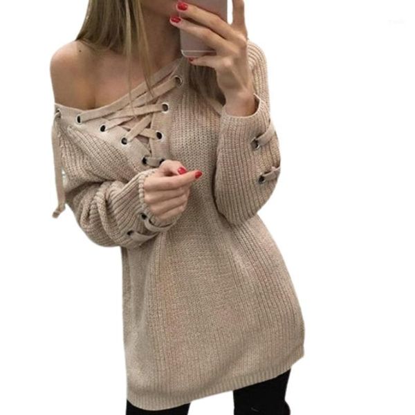 women's sweaters women long sleeve lace-up knitted sweater dress v neck mid-length pullover 23ge1, White;black
women's sweaters women long sleeve lace-up knitted sweater dress v neck mid-length pullover 23ge1, White;black