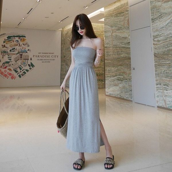 2021 new korean pullover summer cleft side plied off the shoulder chest modal dress skirt casual waist a step out sjel, Black;gray
2021 new korean pullover summer cleft side plied off the shoulder chest modal dress skirt casual waist a step out sjel, Black;gray