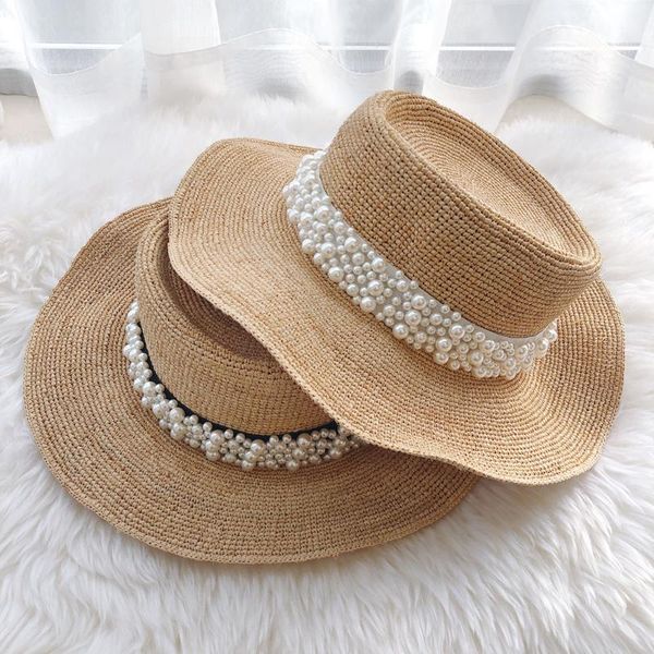 

wide brim hats &dolphin designer fashion women raffia straw hat summer beach sun black white pear ribbon cap foldable flat, Blue;gray