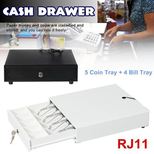 scanners heavy cash drawer box with 5 coin tray 4 bill rj11 key three-gear lock white/black removable for supermarket1
scanners heavy cash drawer box with 5 coin tray 4 bill rj11 key three-gear lock white/black removable for supermarket1