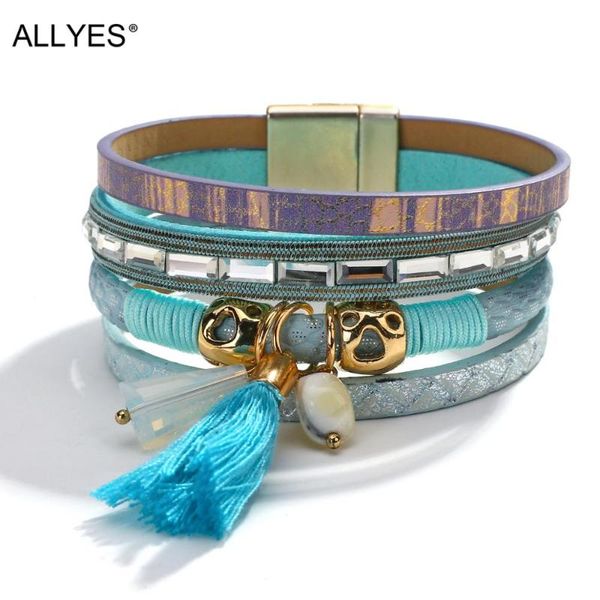 tennis allyes boho shell crystal tassels charms blue leather bracelet for women multilayer wide wrap female jewelry, Golden;silver
tennis allyes boho shell crystal tassels charms blue leather bracelet for women multilayer wide wrap female jewelry, Golden;silver