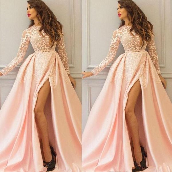 blush pink long sleeve lace a line prom dresses pleats high side split floor length applique party prom gowns evening formal dress ogstuff, Black
blush pink long sleeve lace a line prom dresses pleats high side split floor length applique party prom gowns evening formal dress ogstuff, Black