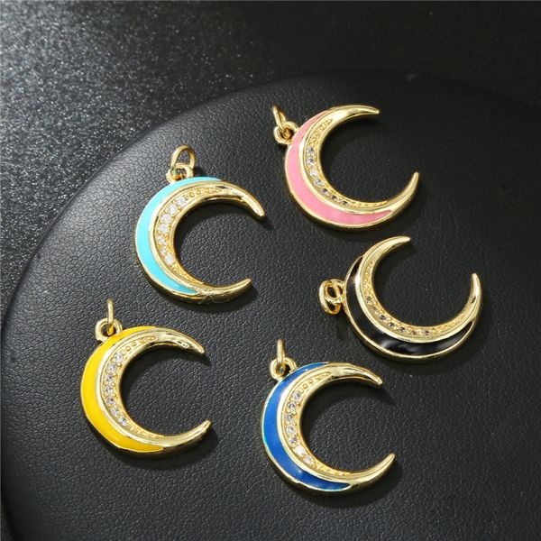 real gold plated micro pave zirconia crescent moon charm colorful enameled pendant for necklace bracelet making, Bronze;silver
real gold plated micro pave zirconia crescent moon charm colorful enameled pendant for necklace bracelet making, Bronze;silver