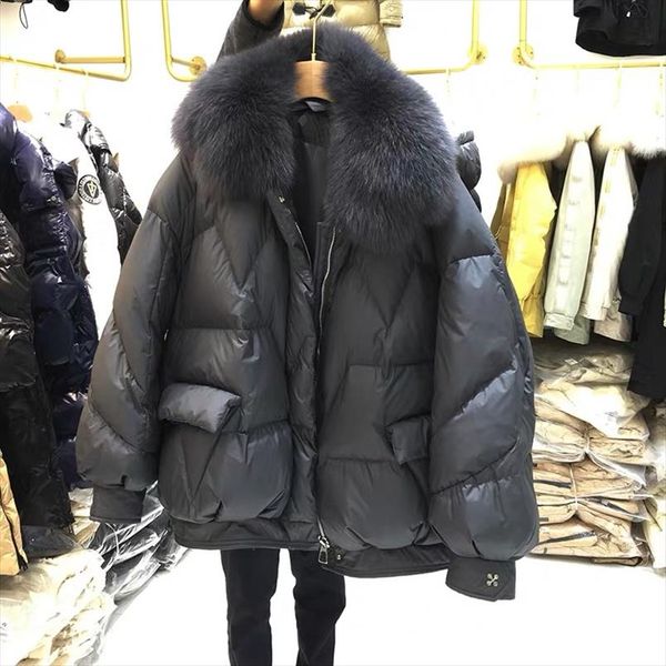 short down parkas female 2020 natural fox fur collar loose oversize 90% white duck down jacket women winter outwear coat, Black
short down parkas female 2020 natural fox fur collar loose oversize 90% white duck down jacket women winter outwear coat, Black