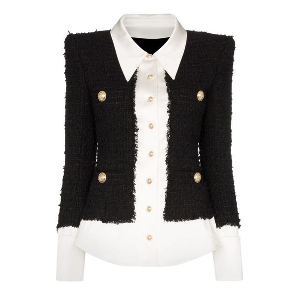 women's jackets 2021 est fashion designer jacket lion buttons satin wool blend patchwork tweed, Black;brown
women's jackets 2021 est fashion designer jacket lion buttons satin wool blend patchwork tweed, Black;brown