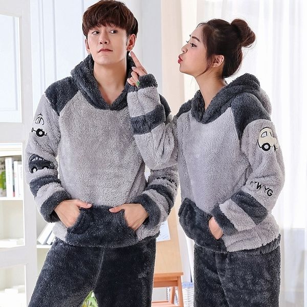 winter long sleeve couples thick warm flannel hooded pajama sets for women cute cartoon coral velvet sleepwear men homewear 201113, Black;red
winter long sleeve couples thick warm flannel hooded pajama sets for women cute cartoon coral velvet sleepwear men homewear 201113, Black;red