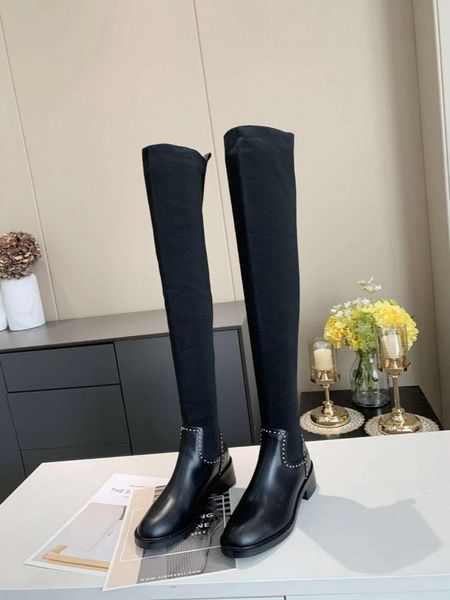over-the-knee boots women genuine leather low square heels rivets decor sock boots 2020 winter new shoes women, Black
over-the-knee boots women genuine leather low square heels rivets decor sock boots 2020 winter new shoes women, Black