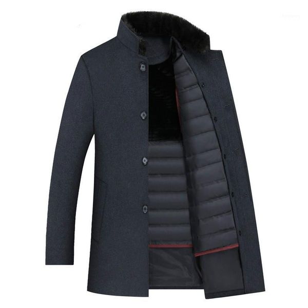 maomaoleyenda wool trench coat men,men's 90% white duck down wool jackets ,thicked coat men,plus-size m-xxxl1, Black