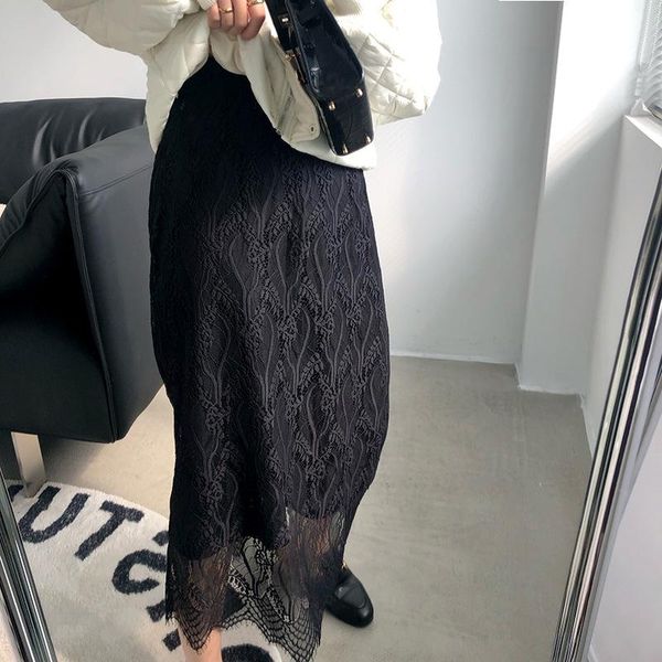 skirts 2021 winter wear both sides lace knitted skirt women's korean loose elastic elegant long, Black
skirts 2021 winter wear both sides lace knitted skirt women's korean loose elastic elegant long, Black