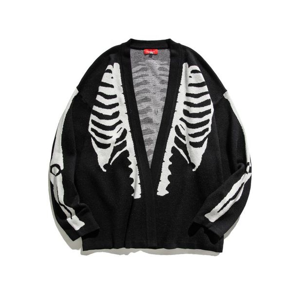 men's sweaters mens clothes autumn winter sweatercoat long sleeve v-neck loose human skeleton knitted sweater cardigan men punk outerwe, White;black
men's sweaters mens clothes autumn winter sweatercoat long sleeve v-neck loose human skeleton knitted sweater cardigan men punk outerwe, White;black
