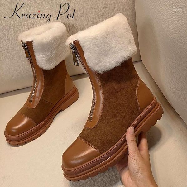 krazing pot simple style real cow leather snow boots fur patchwork round toe thick med heel zipper warm ankle boots l7f31, Black
krazing pot simple style real cow leather snow boots fur patchwork round toe thick med heel zipper warm ankle boots l7f31, Black