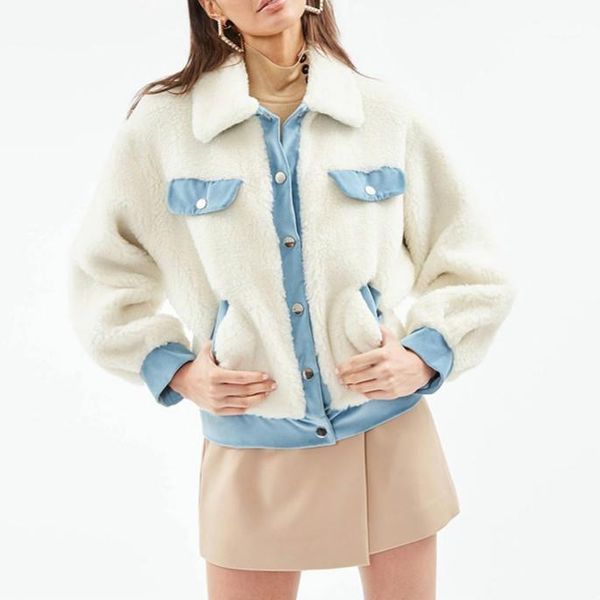 loose women's winter jackets 2021 new lambswool denim stitching casual coats turn-down collar ladies thick outwear autumn1, Black;brown
loose women's winter jackets 2021 new lambswool denim stitching casual coats turn-down collar ladies thick outwear autumn1, Black;brown