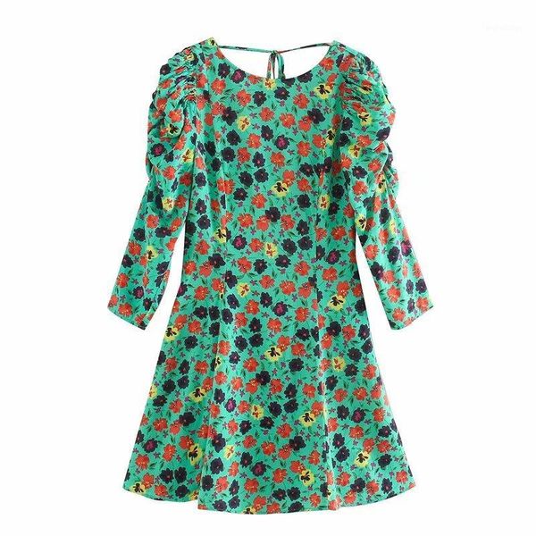 new women chic green flowers pattern mini dress puff sleeve back ties ladies slim casual dresses 2020 fashion females vestidos1, Black;gray
new women chic green flowers pattern mini dress puff sleeve back ties ladies slim casual dresses 2020 fashion females vestidos1, Black;gray