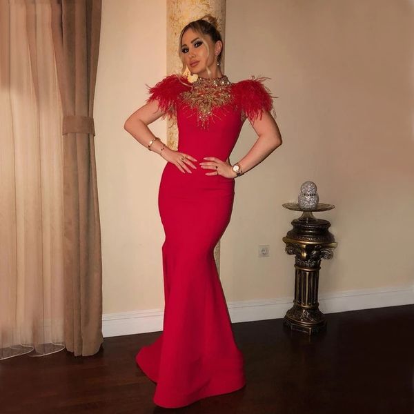 graceful mermaid long red evening dresses dubai 2021 high neck feathers golden beads luxury prom party gowns customize abendkleider, Black;red
graceful mermaid long red evening dresses dubai 2021 high neck feathers golden beads luxury prom party gowns customize abendkleider, Black;red