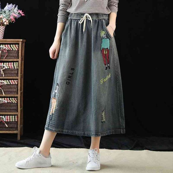 retro vintage embroidery elastic waist denim skirt female a-line casual skirt plus size cartoon character print jeans saia f2904, Black
retro vintage embroidery elastic waist denim skirt female a-line casual skirt plus size cartoon character print jeans saia f2904, Black