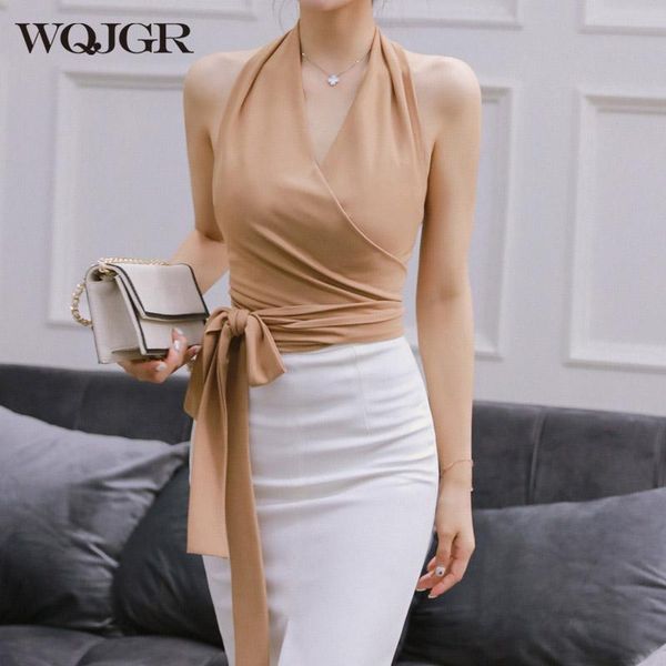 women's t-shirt wqjgr s summer shirt women sleeveless halter bow backless for fashion, White
women's t-shirt wqjgr s summer shirt women sleeveless halter bow backless for fashion, White
