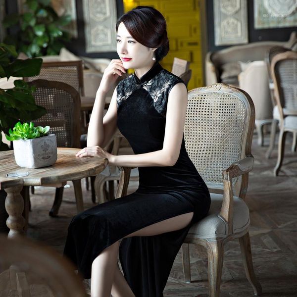 ethnic clothing autumn and winter cheongsam black lace hollow out sleeveless gold velvet dress banquet qipao1, Red
ethnic clothing autumn and winter cheongsam black lace hollow out sleeveless gold velvet dress banquet qipao1, Red