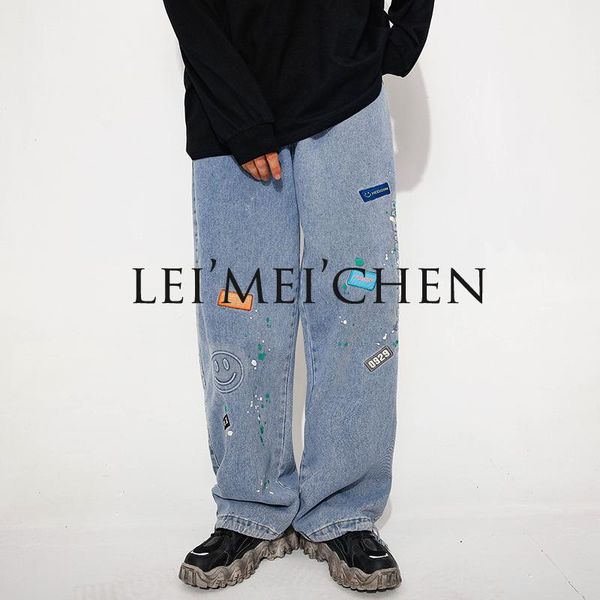 leimeichen smiling face graffiti denim pants streetwear men hip hop casual harajuku fashion pockets loose jean pants trousers, Blue
leimeichen smiling face graffiti denim pants streetwear men hip hop casual harajuku fashion pockets loose jean pants trousers, Blue