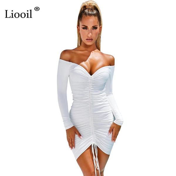 liooil off the shoulder ruched mini dress 2021 long sleeve v neck lace-up black white tight dresses woman party night club, Black;gray
liooil off the shoulder ruched mini dress 2021 long sleeve v neck lace-up black white tight dresses woman party night club, Black;gray