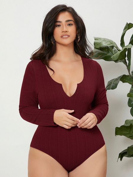 plus solid notched bodysuit s3xd#, Black
plus solid notched bodysuit s3xd#, Black