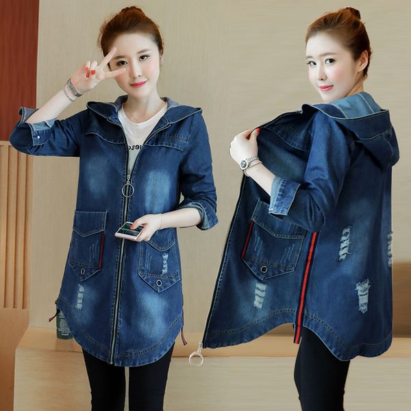 spring new women denim jacket fashion solid color large size outerwear medium long hooded zipper slim women cowboy coat 400 210204, Black;brown
spring new women denim jacket fashion solid color large size outerwear medium long hooded zipper slim women cowboy coat 400 210204, Black;brown