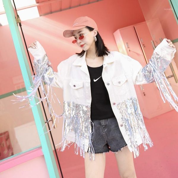 2020 autumn fashion punk black sequins jacket beading tassels women jeans coat cool streetwear white denim jackets female 1, Black;brown
2020 autumn fashion punk black sequins jacket beading tassels women jeans coat cool streetwear white denim jackets female 1, Black;brown