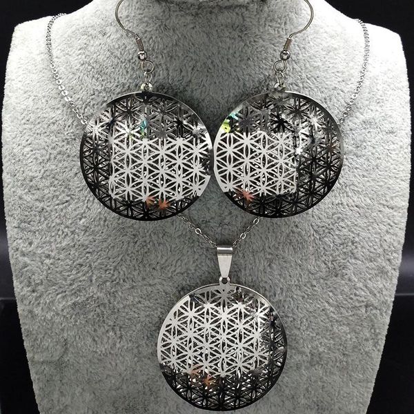 2021 flower of life stainless steel jewelry set for women round silver color necklace earrings set jewelry pendientes s178275
2021 flower of life stainless steel jewelry set for women round silver color necklace earrings set jewelry pendientes s178275