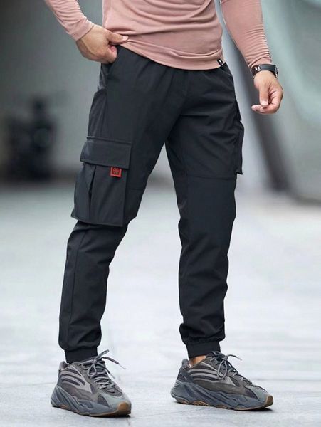 men slant pocket cargo pants u5gj#, Black