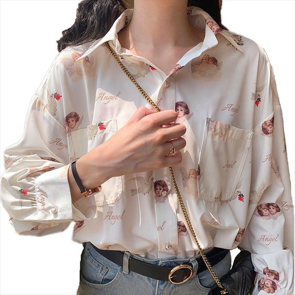 vintage baby angel print female blouse turn down collar loose shirts summer spring women long lantern sleeves pocket blouses, White
vintage baby angel print female blouse turn down collar loose shirts summer spring women long lantern sleeves pocket blouses, White