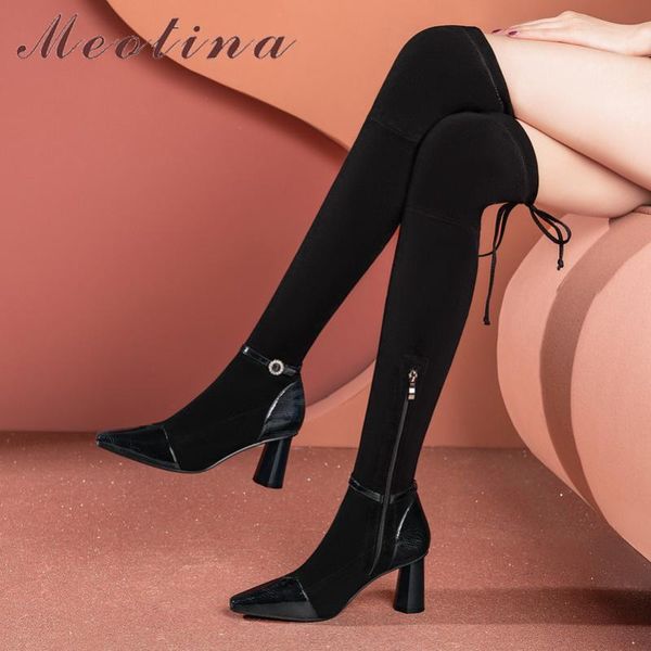 boots meotina crystal real leather thick high heel over the knee women shoes pointed toe zip buckle lace up stretch long, Black
boots meotina crystal real leather thick high heel over the knee women shoes pointed toe zip buckle lace up stretch long, Black
