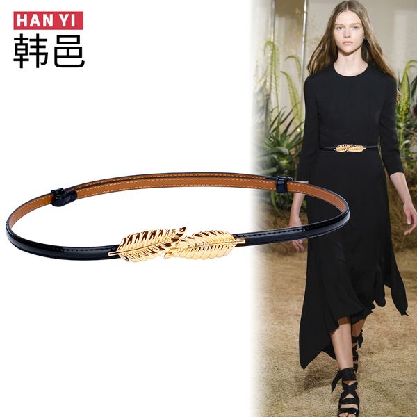 thin decoration with dress coat fashionable and versatile black small women's narrow suit belt trend, Black;brown 
thin decoration with dress coat fashionable and versatile black small women's narrow suit belt trend, Black;brown
