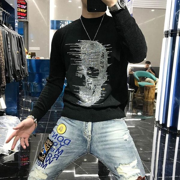 men's sweaters 2021 fashion brand autumn and winter black striped sweater hip hop casual studded skull punk street wear, White;black
men's sweaters 2021 fashion brand autumn and winter black striped sweater hip hop casual studded skull punk street wear, White;black